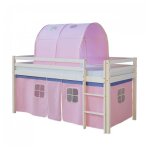 Lit mi - hauteur avec rideaux et tunnel rose pale