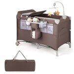 Lit parapluie bb pliant avec matelas 5 en 1 costway - lit cododo, table a langer, garde - corps rglable, ...