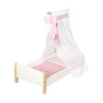 Lit de poupe en bois scarlett - roba - baldaquin, oreiller et couverture roses
