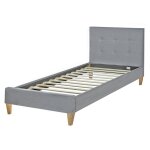 Lit simple 90x200 gris sommier lattes tte de lit tissu Lit simple 90x200 gris sommier lattes tte de lit tissu