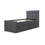 Lit simple 90x200 gris sommier lattes tte de lit tissue 2 tiroirs