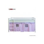 Lit simple blanc 90x200 en hauteur avec echelle et rideau rose Lit simple blanc 90x200 en hauteur avec echelle et rideau rose