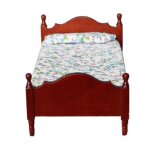 Lit simple en bois r�tro avec drap, mod�le 1 / 12, accessoire de d�coration pour maison de poup�e a monter ...