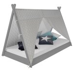 Lit tipi enfant 90x200 tissu gris toil Lit tipi enfant 90x200 tissu gris toil