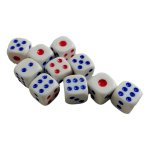 Lot de 10 d�s a jouer 10x10mm blancs points color�s jeu de soci�t� plateau hasard