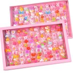 Lot de 10 anneaux dessins anim�s pour enfants, ensemble de bagues en forme de noeud, fleur de bonbon, ...