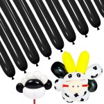 Lot de 100 ballons noirs longs en latex epais pour modlisme animal, dcorations de fte d'halloween