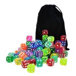 Lot de 100 d�s a pois avec sac, six faces, 14 mm, color�s, pour jeux de soci�t�, tapis de classe