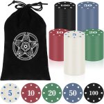Lot de 110 jetons de poker, poker chips avec valeurs nominales et pochette en velours noir, accessoires ...