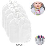 Lot de 12 bavoirs blancs pour b�b� avec marqueurs de qualit� sup�rieure - design diy, imperm�ables, r�glables, ...