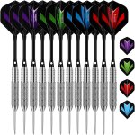 Lot de 12 flchettes  pointe en acier - 24 g - flchettes argentes avec ailettes, tiges (tiges)