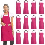 Lot de 12 tabliers bavette unis avec 2 poches - tablier commercial unisexe noir en vrac a rose rouge