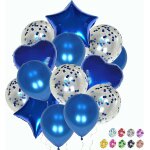 Lot de 14 ballons d'anniversaire bleu foncé avec etoiles et coeurs en aluminium de 45 cm et ballons avec ... Lot de 14 ballons d'anniversaire bleu foncé avec etoiles et coeurs en aluminium de 45 cm et ballons avec ...