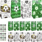 Lot de 16 sacs de fte de football avec autocollants, 4 sacs en papier a motif de football, sacs a bonbons ...