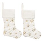 Lot de 2 bas de nol blancs en peluche avec flocons de neige brods ¿ dcoration et cadeau parfaits ...