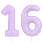 Lot de 2 bougies d'anniversaire en forme de chiffre 16 pour filles et femmes - violet macaron - dcorations ...