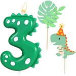 Lot de 2 bougies d'anniversaire, en forme de chiffre 3, vertes, avec 2 dcorations de gteau au motif ...