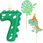 Lot de 2 bougies d'anniversaire, en forme de chiffre 7, vertes, avec 2 dcorations de gteau au motif ...