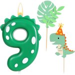 Lot de 2 bougies d'anniversaire, en forme de chiffre 9, vertes, avec 2 dcorations de gteau au motif ...