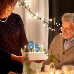 Lot de 2 bougies d'anniversaire, en forme de chiffre, bleues, en forme de diamant 3d, 0, 1, 2, 3, 4, ...