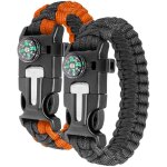 Lot de 2 bracelets de survie avec boussole, sifflet et corde de parachute