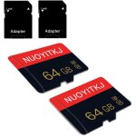 Lot de 2 cartes micro sd 64 go classe 10 avec adaptateur sd haute vitesse pour tablette, appareil photo, ...