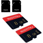 Lot de 2 cartes micro sd 8go classe 10 avec adaptateur sd haute vitesse pour tablette, appareil photo, ...