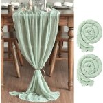 Lot de 2 chemins de table gaze mousseline bohme vert sauge 300 cm, dcoration de cuisine vacances mariage ...