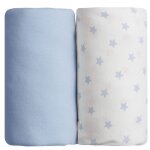 Lot de 2 draps housse bleu / imprim� etoiles bleu 70 x 140 cm - babycalin