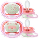 Lot de 2 sucettes ultra air 0 / 6 mois + phosphoréscent ourson et etoiles - philips avent Lot de 2 sucettes ultra air 0 / 6 mois + phosphoréscent ourson et etoiles - philips avent