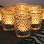 Lot de 24 photophores en verre avec bord dor - style vintage - pour dcoration de pice - bougies chauffe ...