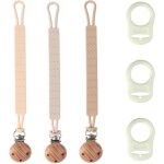 Lot de 3 attache - t�tines en silicone durables avec clip en bois et anneau en silicone pour attache ...