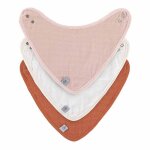 Lot de 3 bavoirs bandana en mousseline - rose poudré / blanc cassé / rouille Lot de 3 bavoirs bandana en mousseline - rose poudré / blanc cassé / rouille