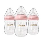 Lot de 3 biberons en verre 150ml anti - colique, t�tine taille s, pour nouveau - n� 0 + mois, ergonomique ...