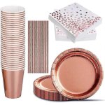 Lot de 30 couverts jetables pour fête d'anniversaire, assiettes en or rose, gobelets en papier, serviettes ... Lot de 30 couverts jetables pour fête d'anniversaire, assiettes en or rose, gobelets en papier, serviettes ...