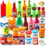 Lot de 30 jouets en plastique pour enfants, botes d'epicerie, accessoires de cuisine, faux aliments, ...