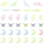 Lot de 32 autocollants muraux lumineux 3d ecologiques pour chambre d'enfant, dinosaures, lunes et arbres ...