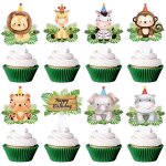 Lot de 32 d�corations de cupcake a double face en forme d'animal - d�coration de g�teau d'anniversaire ...