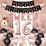 Lot de 36 ballons d'anniversaire pour fille - noir et or rose - dcoration d'anniversaire - bannire ...