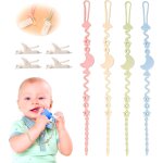 Lot de 4 attache ttines en silicone pour bb, attache gourde bebe, attache tetine sans bpa, attache ...