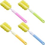 Lot de 4 brosses a bouteilles avec poigne longue, pour biberon, a bouteille, eponge, de nettoyage pour ...