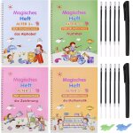 Lot de 4 cahiers magiques allemands avec 12 stylets, groove calligraphy, ecriture rutilisable pour enfants, ...
