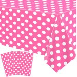 Lot de 4 nappes rectangulaires a pois roses et blancs - impermable - pour enfants - pique - nique - ...