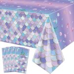 Lot de 4 nappes de table d'anniversaire au motif de sirène, océan, mer, poisson, ecailles, pour filles ... Lot de 4 nappes de table d'anniversaire au motif de sirène, océan, mer, poisson, ecailles, pour filles ...