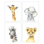 Lot de 4 posters d�coration pour chambre d'enfant - posters b�b� gar�on ou fille - animaux safari jungle ...