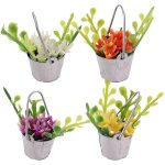 Lot de 4 pots de fleurs artificiels miniatures pour d�coration de maison de poup�e a l'�chelle 1:12 - ...
