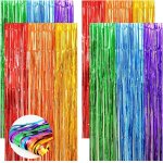 Lot de 4 rideaux a lamelles orange et jaune film mtallique a franges dcoration pour fte d'anniversaire, ...