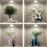 Lot de 4 stickers muraux effet 3d vase - stickers muraux autocollants avec fleurs vertes, plantes arbres, ...