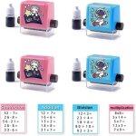 Lot de 4 tampons math�matiques a rouleau, tampons a rouleau pour addition, soustraction, multiplication ...