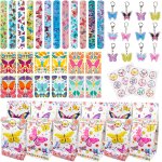 Lot de 48 petits cadeaux de fête papillon - sacs cadeaux - bracelets slap - porte - clés - autocollants ... Lot de 48 petits cadeaux de fête papillon - sacs cadeaux - bracelets slap - porte - clés - autocollants ...